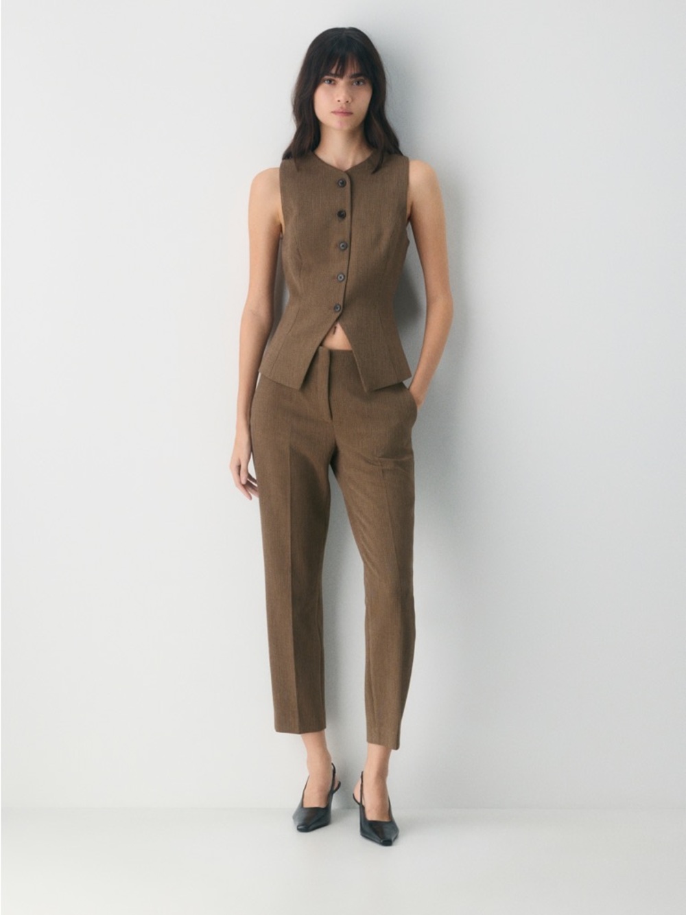Aritzia Brown Cropped Tailored Trousers